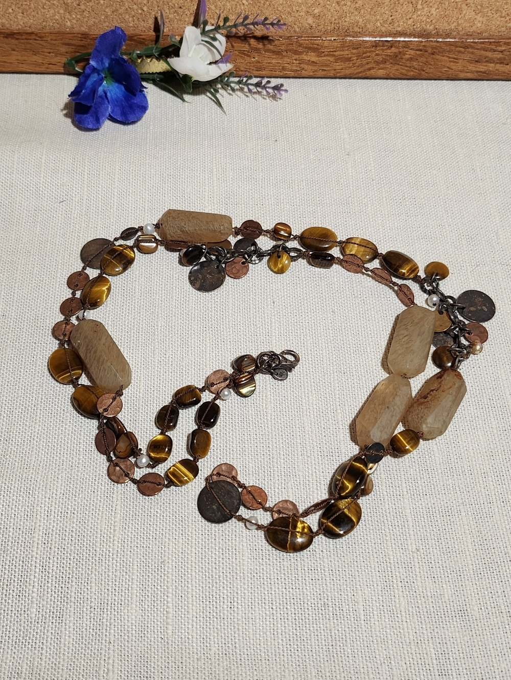 Silpada Necklace - Silver, Copper, Tigers Eye And Brown Quartz Long